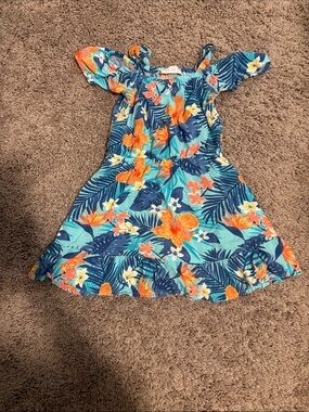 The Children's Place Tropical Floral Off-Shoulder Dress - Teal, Navy & Orange